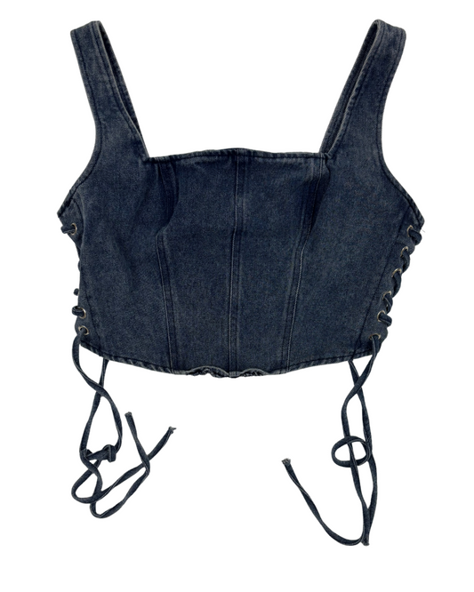 Altar'd State Lace-Up Corset Dark Wash Denim Crop Top - XS