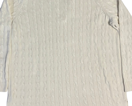 Ralph Lauren Cream Cable Knit Split V-Neck Cotton Sweater