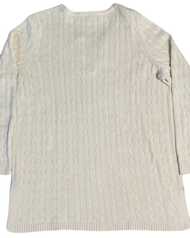 Ralph Lauren Cream Cable Knit Split V-Neck Cotton Sweater