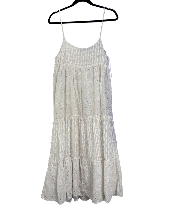 Zara White Embroidered Tiered Midi Dress