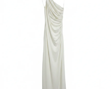 Lauren Ralph Lauren White Ruched One-Shoulder Evening Gown