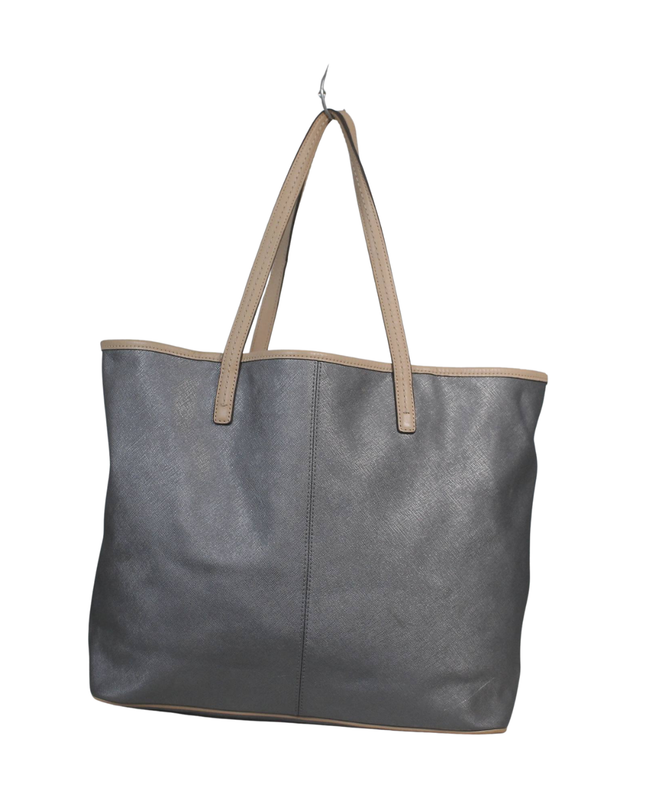 Coach Grey Metallic Crossgrain Leather Tote Bag