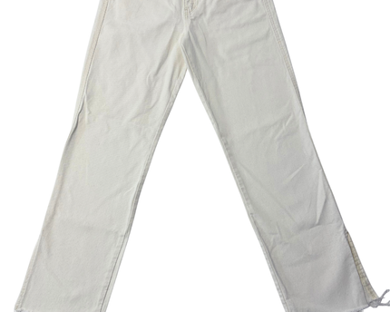 Zara White Straight Leg Frayed Hem Jeans