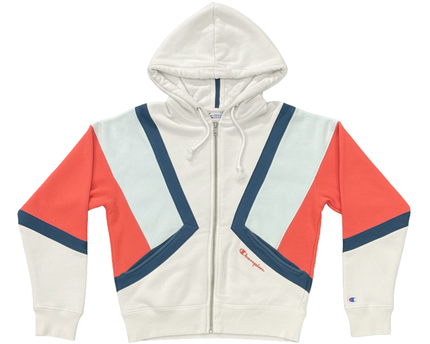 Champion White Geometric Color-Block Zip-Up Hoodie Unisex