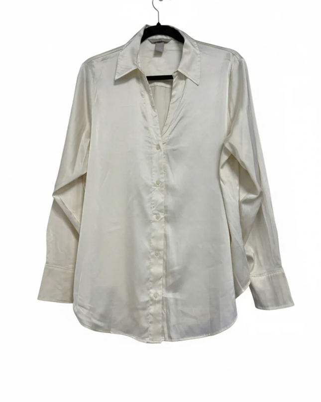H&M Cream Satin-Finish Button-Down Shirt