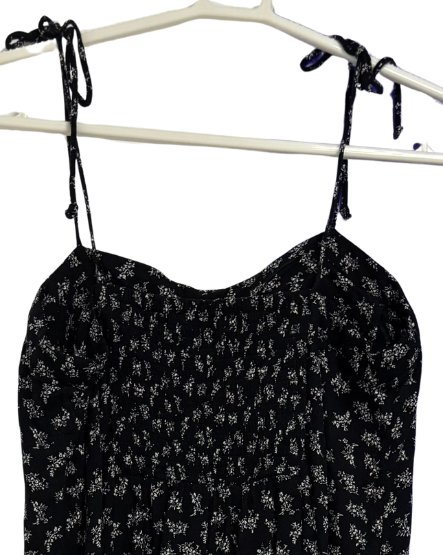 American Eagle Black Ditsy Floral Tie-Shoulder Mini Dress