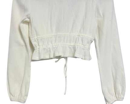 Princess Polly White Waffle Knit Tie-Front Crop Top