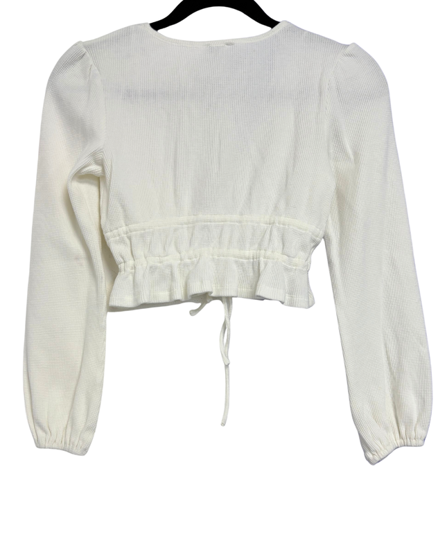 Princess Polly White Waffle Knit Tie-Front Crop Top
