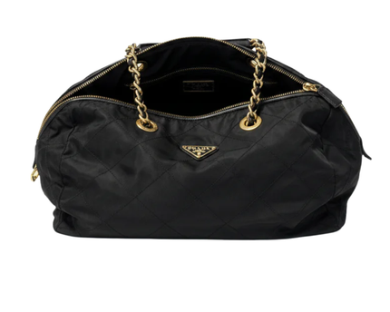Prada Black Quilted Tessuto Nylon Chain Shoulder Bag