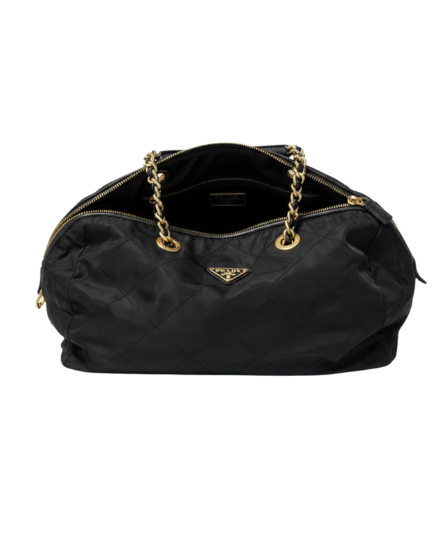 Prada Black Quilted Tessuto Nylon Chain Shoulder Bag