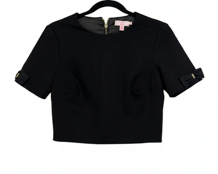 Ted Baker Black Short Sleeve Bow Detail Crop Top