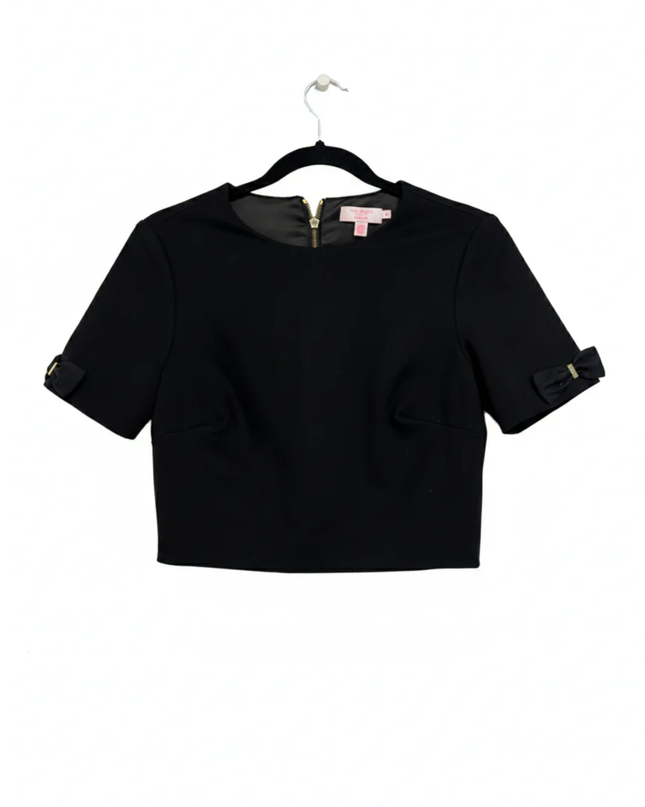 Ted Baker Black Short Sleeve Bow Detail Crop Top