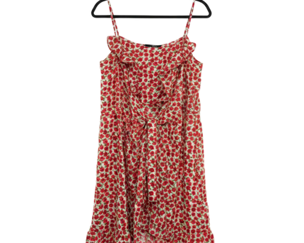 Topshop Red Floral Ruffle Mini Dress with Tie Front