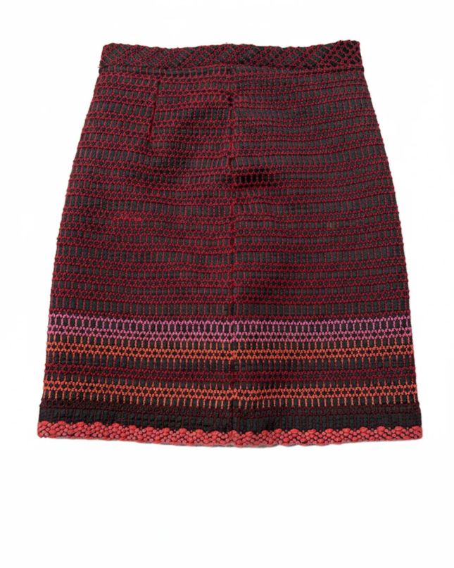Aquascutum Red/Black Textured Wool-Silk Mini Skirt