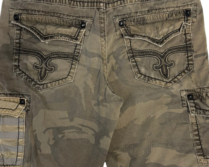 Rock Revival Men's Camo Cargo Shorts with Fleur-de-lis Accents