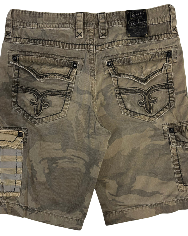 Rock Revival Men's Camo Cargo Shorts with Fleur-de-lis Accents