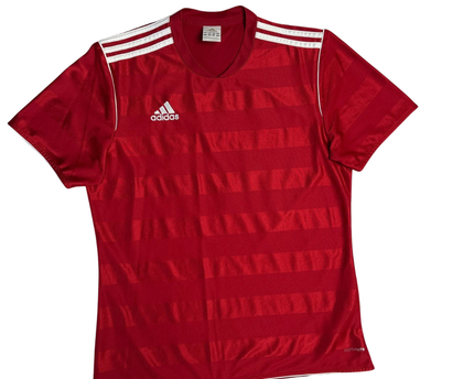 Adidas Red Three Stripes V-Neck Sports T-Shirt