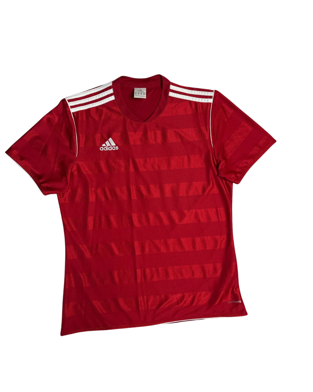 Adidas Red Three Stripes V-Neck Sports T-Shirt