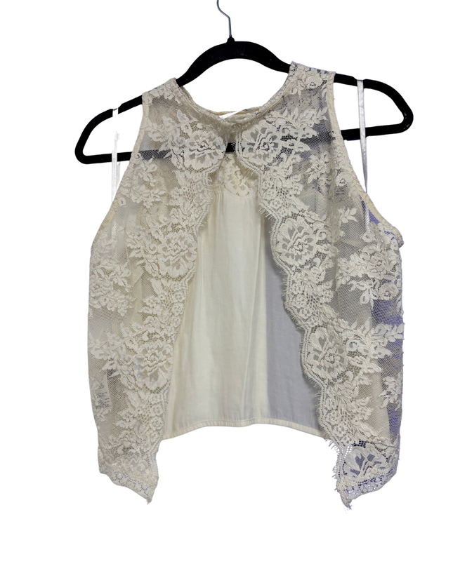 Free People Cream Lace Trim Halter Top