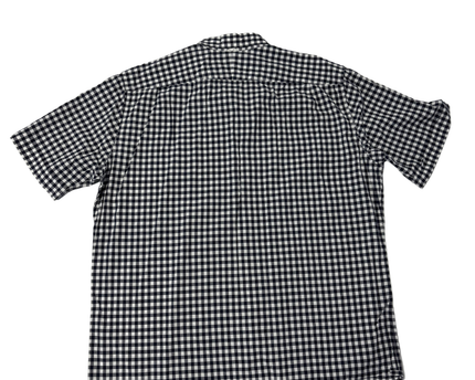 Lacoste Navy Blue and White Gingham Short Sleeve Button-Down Shirt