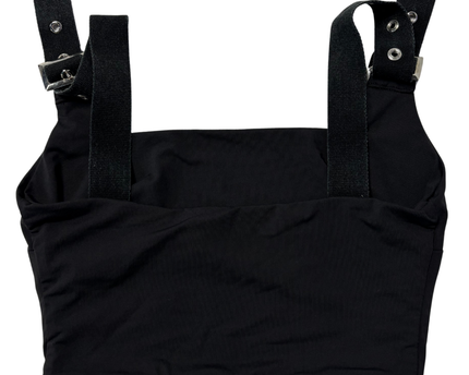 Tiger Mist Black Buckle Strap Grommet Crop Top