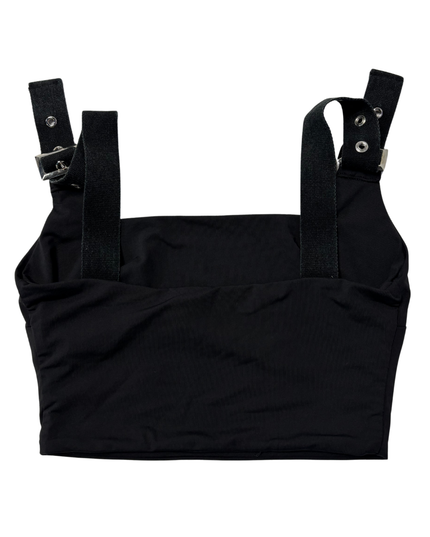 Tiger Mist Black Buckle Strap Grommet Crop Top