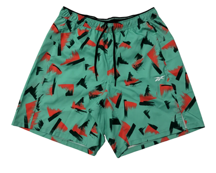 Reebok Green Abstract Graphic Performance Sports Shorts