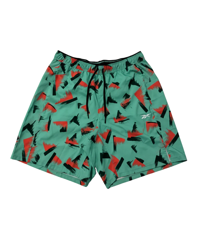 Reebok Green Abstract Graphic Performance Sports Shorts