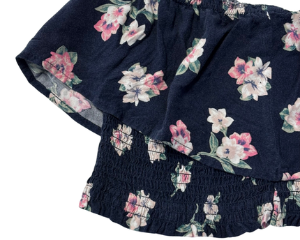 Abercrombie & Fitch Navy Blue Floral Smocked Off-Shoulder Crop Top