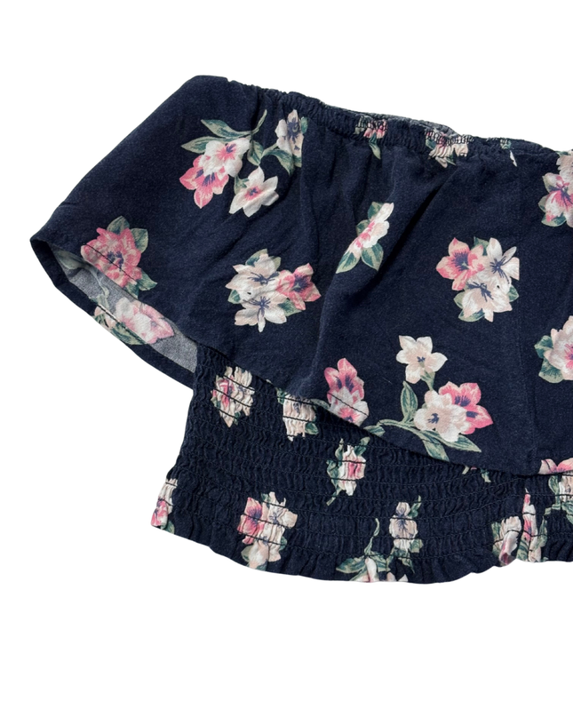Abercrombie & Fitch Navy Blue Floral Smocked Off-Shoulder Crop Top