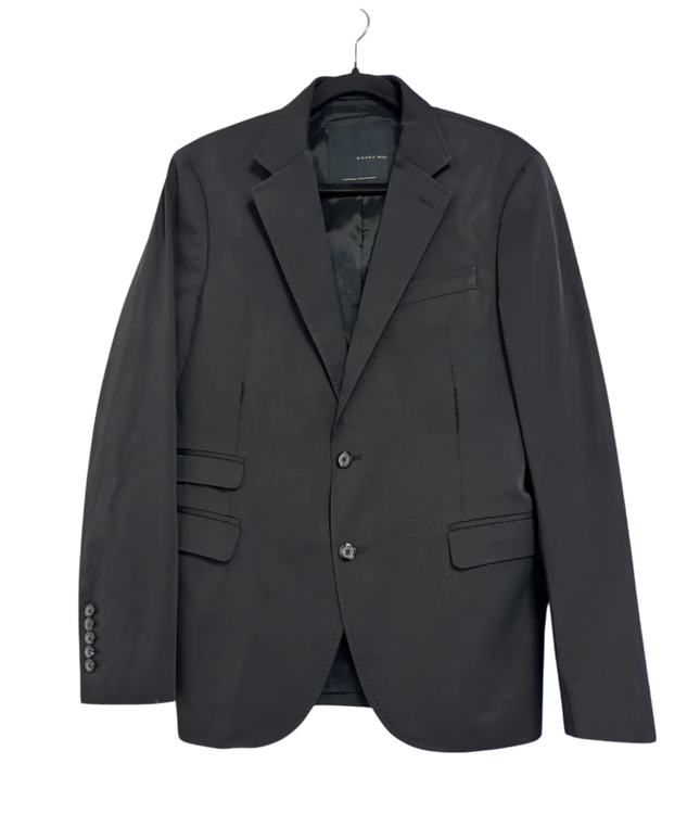 Zara Man Black Tag Wool Blend Tailored Blazer