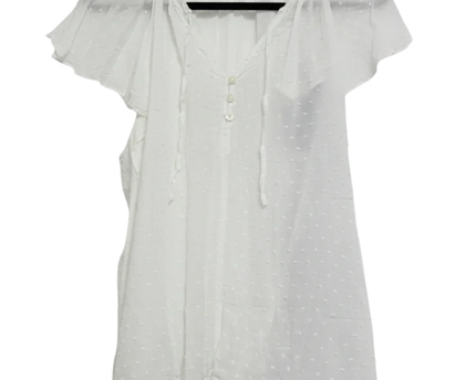 H&M White Swiss Dot Flutter Sleeve Blouse