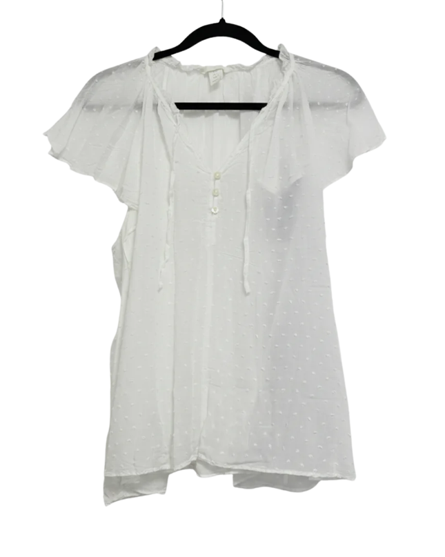 H&M White Swiss Dot Flutter Sleeve Blouse