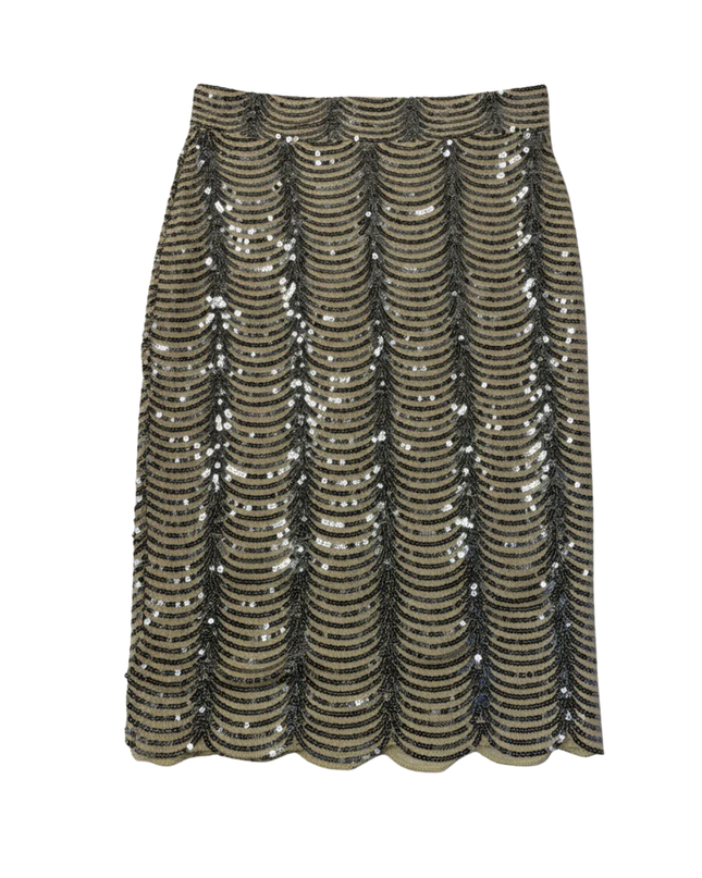 TFNC London Silver and Nude Scallop Sequin Midi Skirt W/TAG