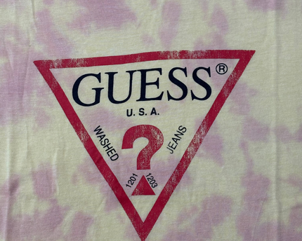 Guess Yellow Tie-Dye Triangle Logo Graphic Tee