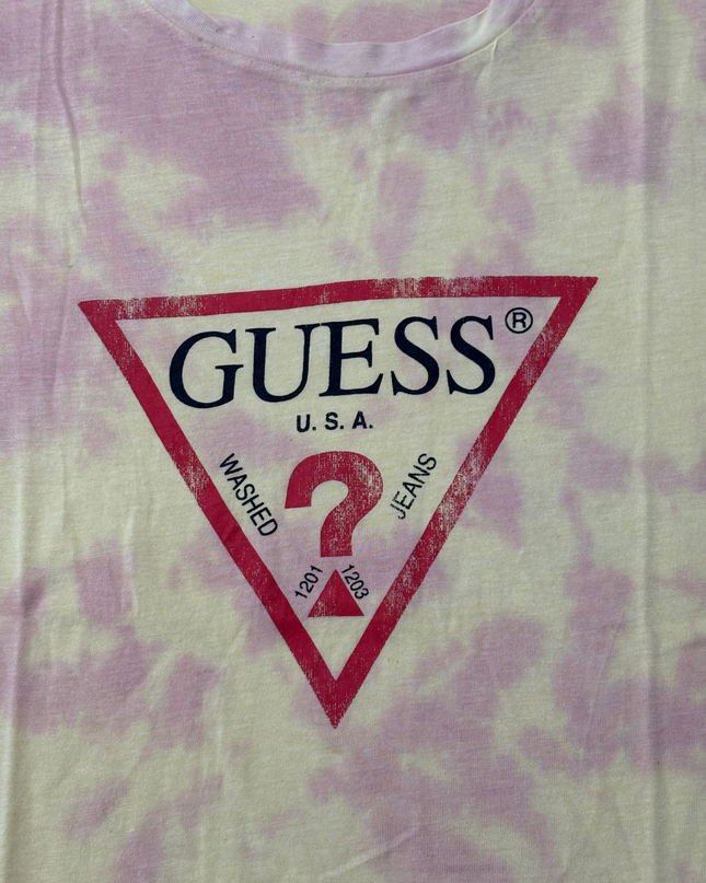 Guess Yellow Tie-Dye Triangle Logo Graphic Tee
