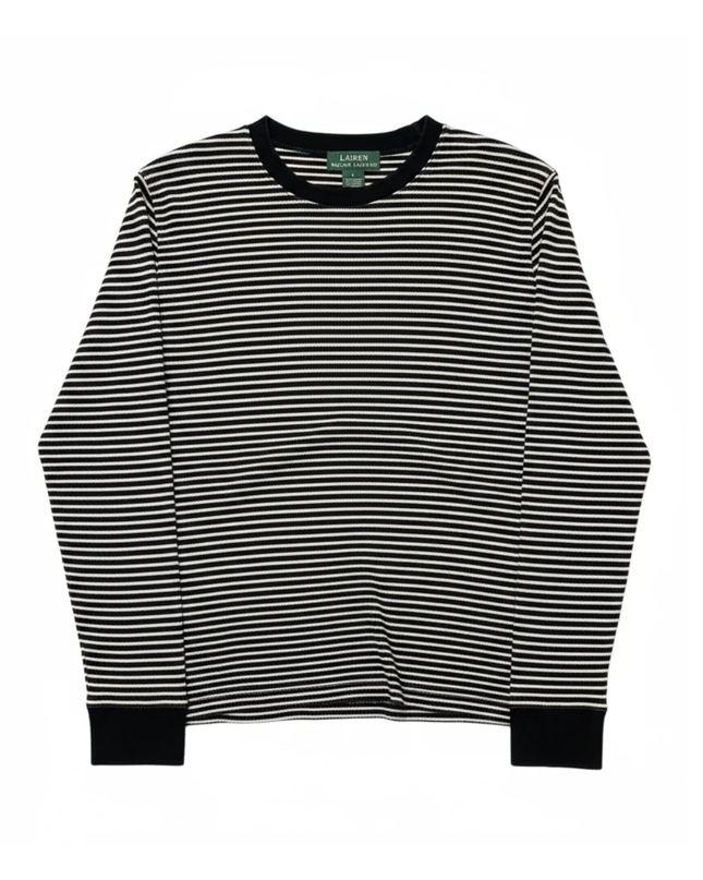 Lauren Ralph Lauren Black/White Striped Rib-Knit Sweater