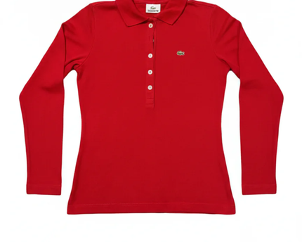 Lacoste Red Long-Sleeve Cotton Polo Shirt