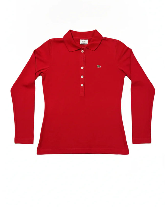 Lacoste Red Long-Sleeve Cotton Polo Shirt