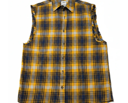 Zara Yellow Plaid Relaxed Fit Sleeveless Flannel Shirt