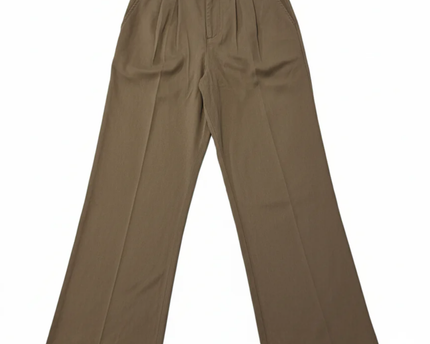Reformation Brown Contrast Fold-Over Waistband Pleated Wide Leg Pants