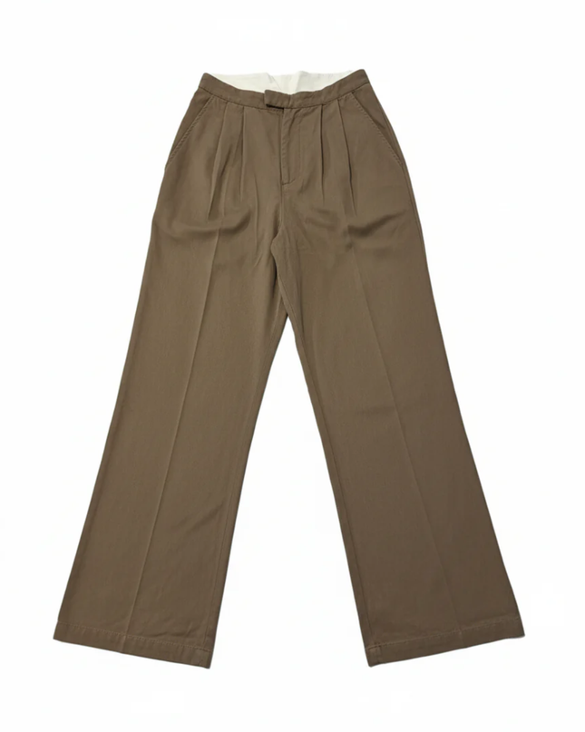 Reformation Brown Contrast Fold-Over Waistband Pleated Wide Leg Pants