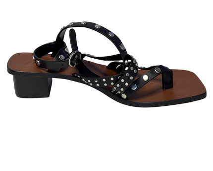 Zara Black Studded Gladiator Block Heel Sandals