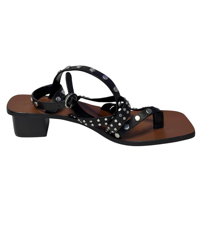 Zara Black Studded Gladiator Block Heel Sandals