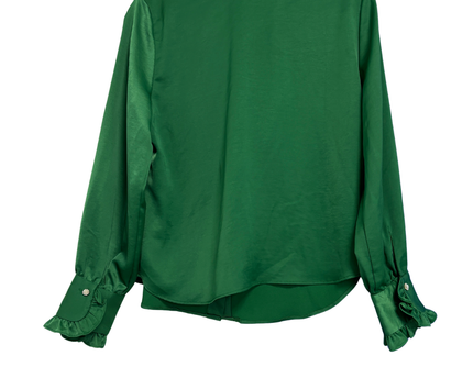 Zara Green Ruffle Front Satin Finish Blouse
