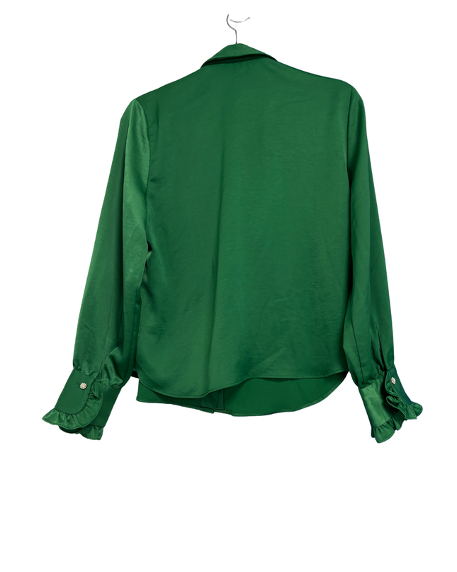 Zara Green Ruffle Front Satin Finish Blouse
