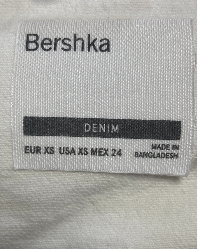 Bershka White Cropped Denim Jacket with Raw Hem