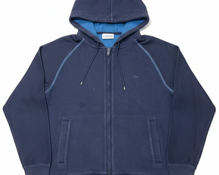 Lacoste Navy Blue Full-Zip Textured Sleeve Hoodie