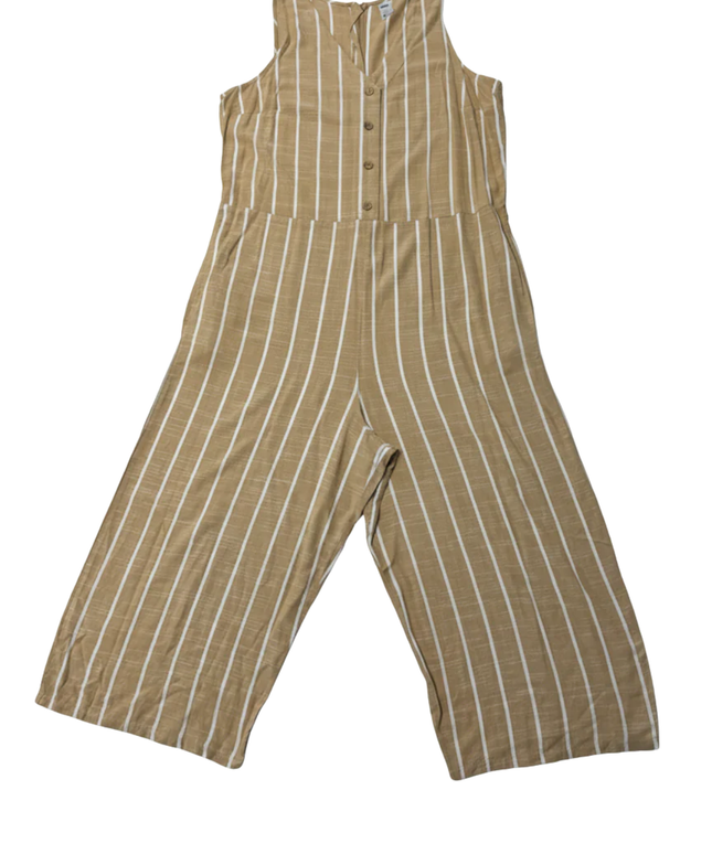 Anko Tan/White Striped Sleeveless V-Neck Wide Leg Jumpsuit