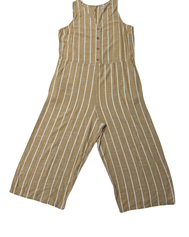 Anko Tan/White Striped Sleeveless V-Neck Wide Leg Jumpsuit